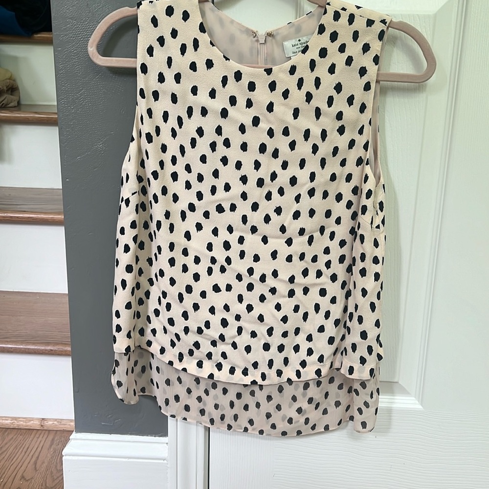 Kate Spade Pink Black Polka Dot Sleeveless Blouse Size S